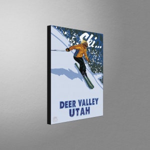 Deer Valley Ski Resort Utah Downhill Skier Stretch Canvas, Pillow, Blanket from Travel Artwork by Artist Paul A. Lanquist