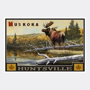 Huntsville Ontario Canada Muskoka Moose Giclee Art Print Poster from Travel Artwork by Artist Paul A. Lanquist