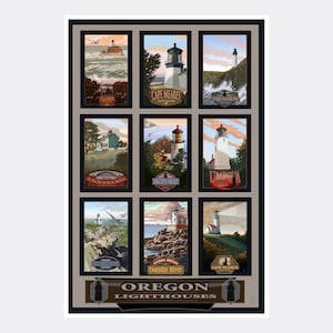 Oregon Lighthouse Collage Giclee Art Print Poster from Painting by Artist Mike Rangner