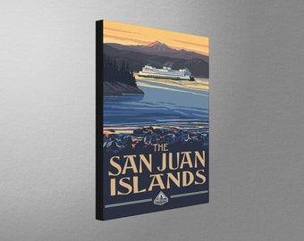 San Juan Islands Washington Ferry Canvas, Pillow, Blanket from Travel Artwork by Artist Paul A. Lanquist