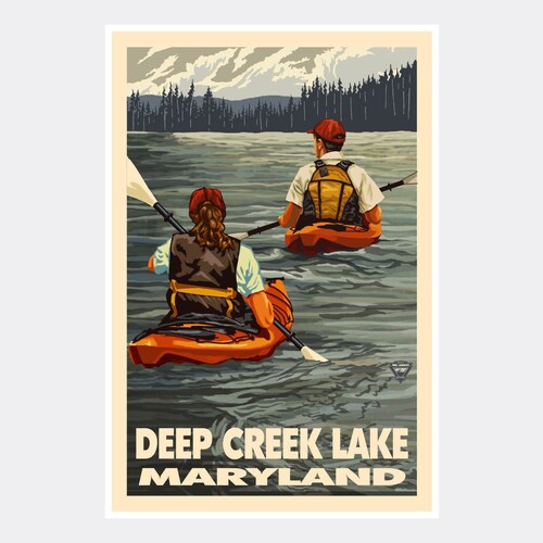 Deep Creek Lake Maryland Woodie Boat Lake Giclee Art Print Etsy