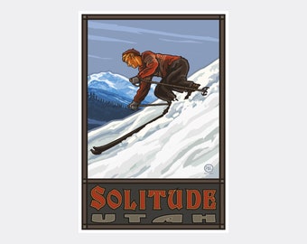 Solitude Utah Downhill Skier Man Giclee Art Print Poster from Travel Artwork by Artist Paul A. Lanquist