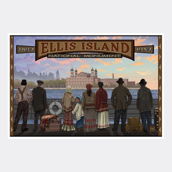 Ellis Island New York National Monument Giclee Art Print Poster from Travel Artwork by Artist Paul A. Lanquist