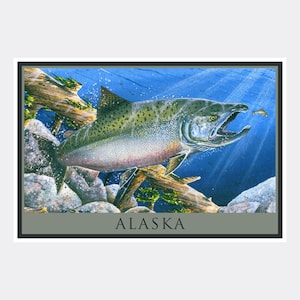 Alaska Tyee Salmon Giclee Art Print Poster from Watercolor by Artist Dave Bartholet