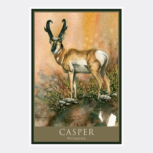 Casper Wyoming Desert Ghost Antelope Giclee Art Print Poster from Watercolor by Artist Dave Bartholet