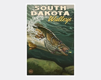 South Dakota Walleye Giclee Art Print Poster from Travel Artwork by Artist Paul A. Lanquist