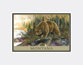 Montana Grizzly Huckleberry Hunting Giclee Art Print Poster from Watercolor by Artist Dave Bartholet