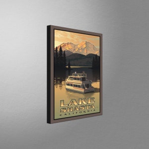 Lake Shasta California Houseboat Canvas, Pillow, Blanket from Travel Artwork by Artist Paul Leighton