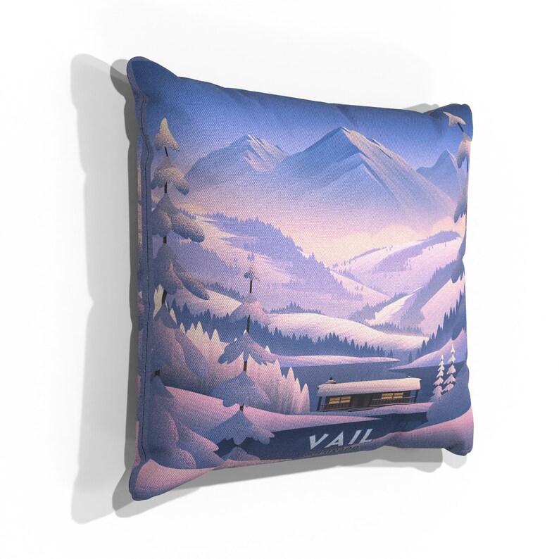 Vail Colorado Frozen Cabin Lona, almohada, manta por el ilustrador Brian Edward Miller Canvas Pillow Canvas 18"x18"