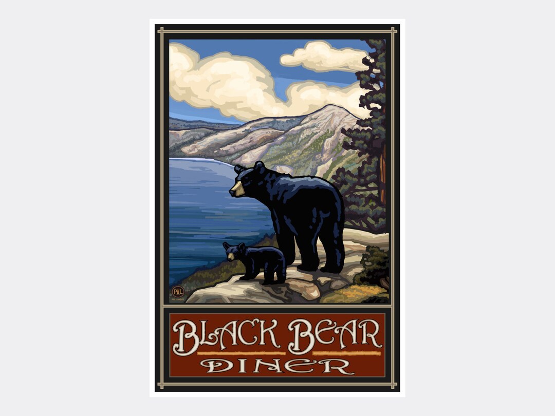 Black Bear Diner California Lake Art Print: Vintage Travel Poster