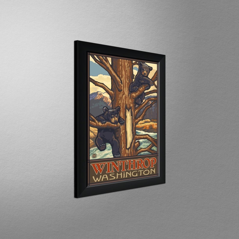 Winthrop Washington Two Black Bears Giclee Art Print Poster from Original Travel Artwork by Artist Paul A Lanquist