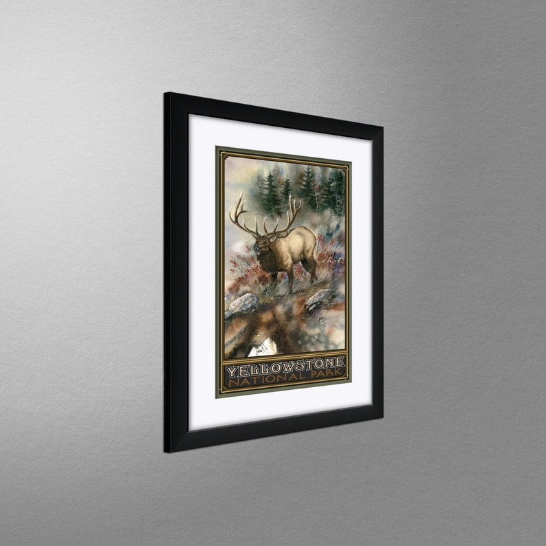 Yellowstone National Park Ridge Runner Elk Giclee Art Print Poster from Original Watercolor by Artist Dave Bartholet