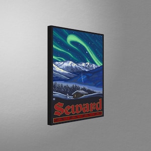 Seward Alaska Northern Lights Canvas, Pillow, Blanket from Travel Artwork by Artist Paul A. Lanquist