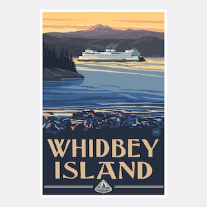 Whidbey Island Washington Ferry Giclee Art Print Poster from Travel Artwork by Artist Paul A. Lanquist