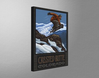 Crested Butte Snowboarder Art: Colorado Travel Poster, Canvas, Pillow, Blanket
