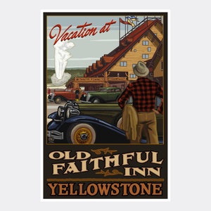 Yellowstone Old Faithful Inn Giclee Art Print Poster from Travel Artwork by Artist Paul A. Lanquist