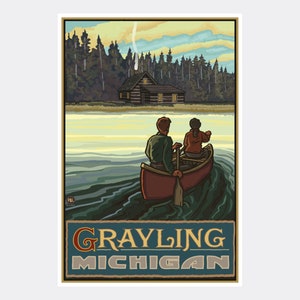 Grayling Michigan Giclee Art Print Poster from Travel Artwork by Artist Paul A. Lanquist
