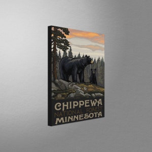 Chippewa National Forest Minnesota Black Bear Stretch Canvas, Pillow, Blanket from Travel Artwork by Artist Paul A. Lanquist