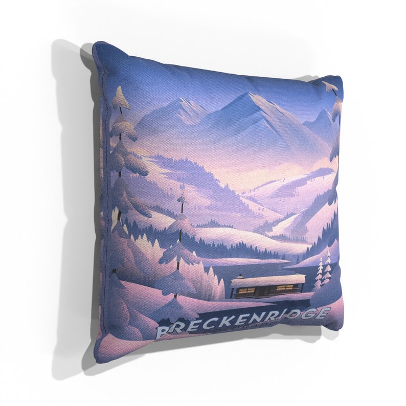 Breckenridge Colorado Frozen Cabin Lona, almohada, manta del ilustrador Brian Edward Miller Canvas Pillow Canvas 18"x18"