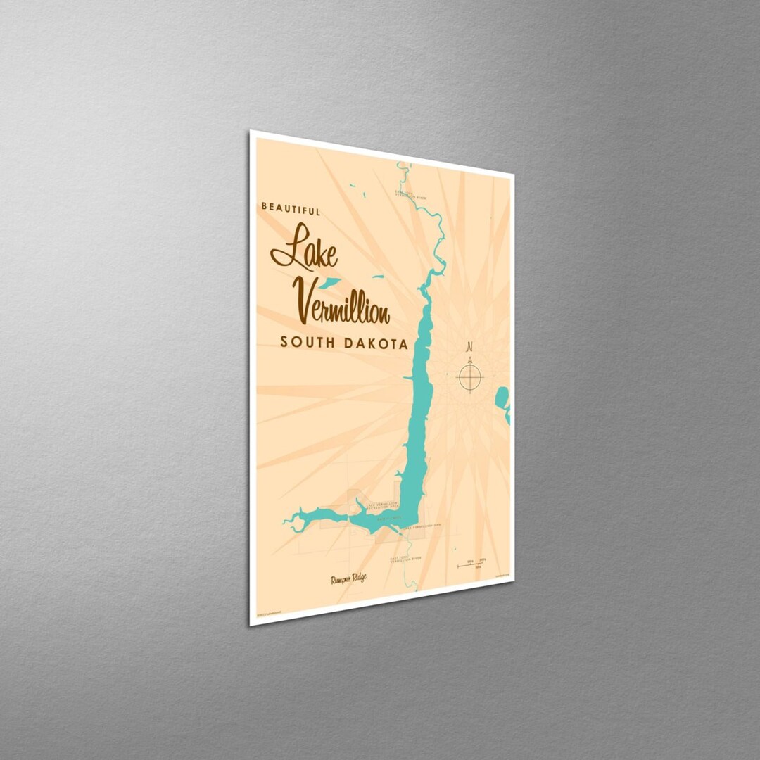Lake Vermillion South Dakota Map Giclee Art Print Poster From Illustration by Lakebound Etsy