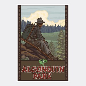 Algonquin Park Ontario Canada Mountain Hiker Man Forest Giclee Art Print Poster from Travel Artwork by Artist Paul A. Lanquist