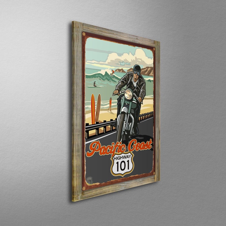 Pacific Coast Highway Motorcycle Rider Giclee Art Print Poster from Original Travel Artwork by Artist Paul A Lanquist
