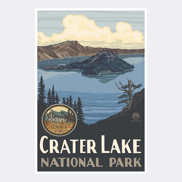 Crater Lake National Park Giclee Art Print Poster from Travel Artwork by Artist Paul A. Lanquist