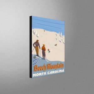 Ski Beech Mountain North Carolina Stretch Canvas, Pillow, Blanket from Travel Artwork by Artist Paul A. Lanquist
