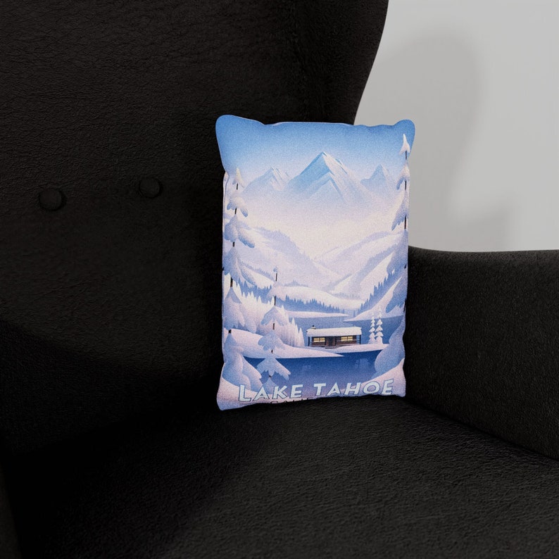 Lake Tahoe California Frozen Cabin Canvas, Pillow, Blanket by Illustrator Brian Edward Miller Faux Suede Pillow Suede 13"x19"