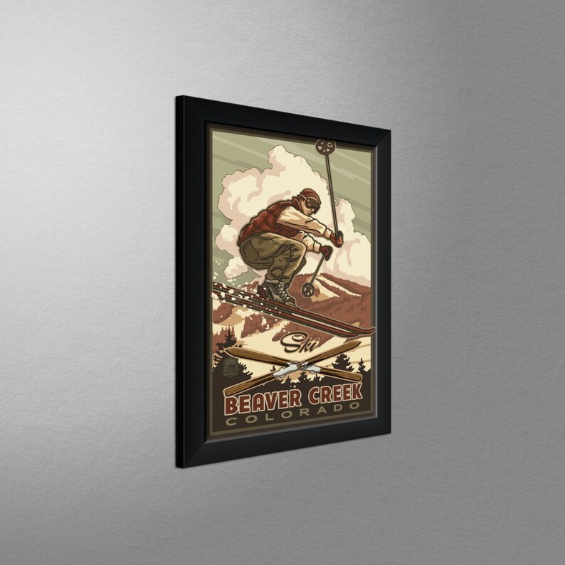 Beaver Creek Colorado Catching Air Snowboarder Giclee Art Print Poster from Original Travel Artwork by Artist Paul A Lanquist