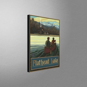 Flathead Lake Montana Canoers Canvas, Pillow, Blanket from Travel Artwork by Artist Paul A. Lanquist