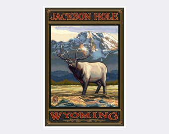 Jackson Hole Wyoming Elk Art Print: Vintage Travel Poster