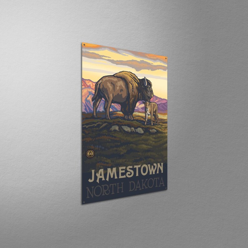 Jamestown North Dakota Buffalo & Calf Art Print: Vintage Travel Poster image 5