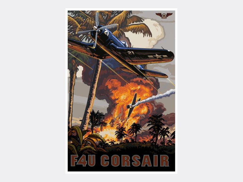 F4U Corsair Giclee Art Print Poster From Travel Artwork by Artist Paul ...