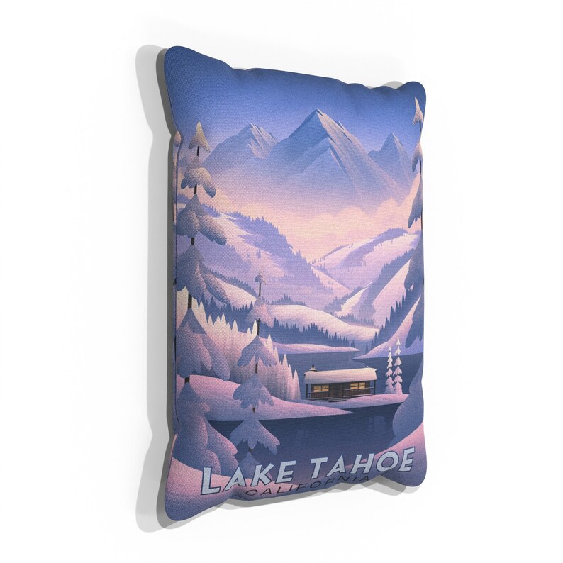 Lake Tahoe California Frozen Cabin Canvas, Pillow, Blanket by Illustrator Brian Edward Miller Canvas Pillow Canvas 13"x19"