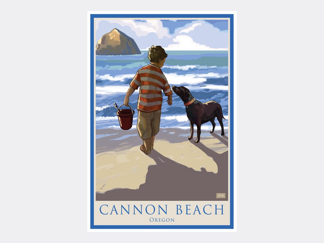 Cannon Beach Oregon Boy  Dog Beach West Giclee Art Print Etsy Australia