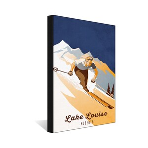 Lake Louise Alberta Classic Downhill Vintage Skier Canvas, Pillow, Blanket from Illustration by Illustrator Sassan Filsoof