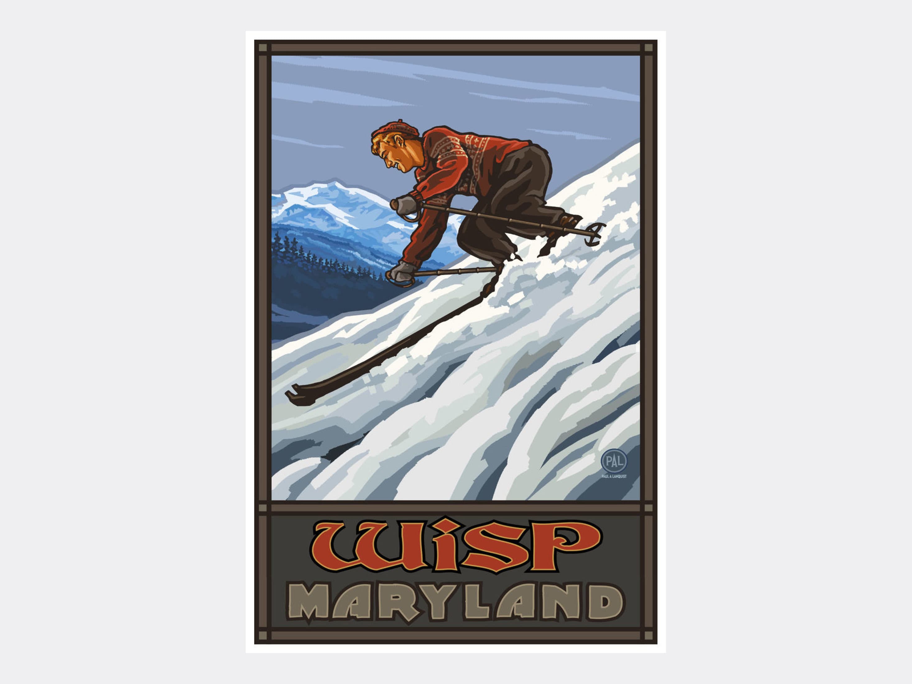 Wisp Maryland Ski Poster: Vintage Travel Art Print by Paul A