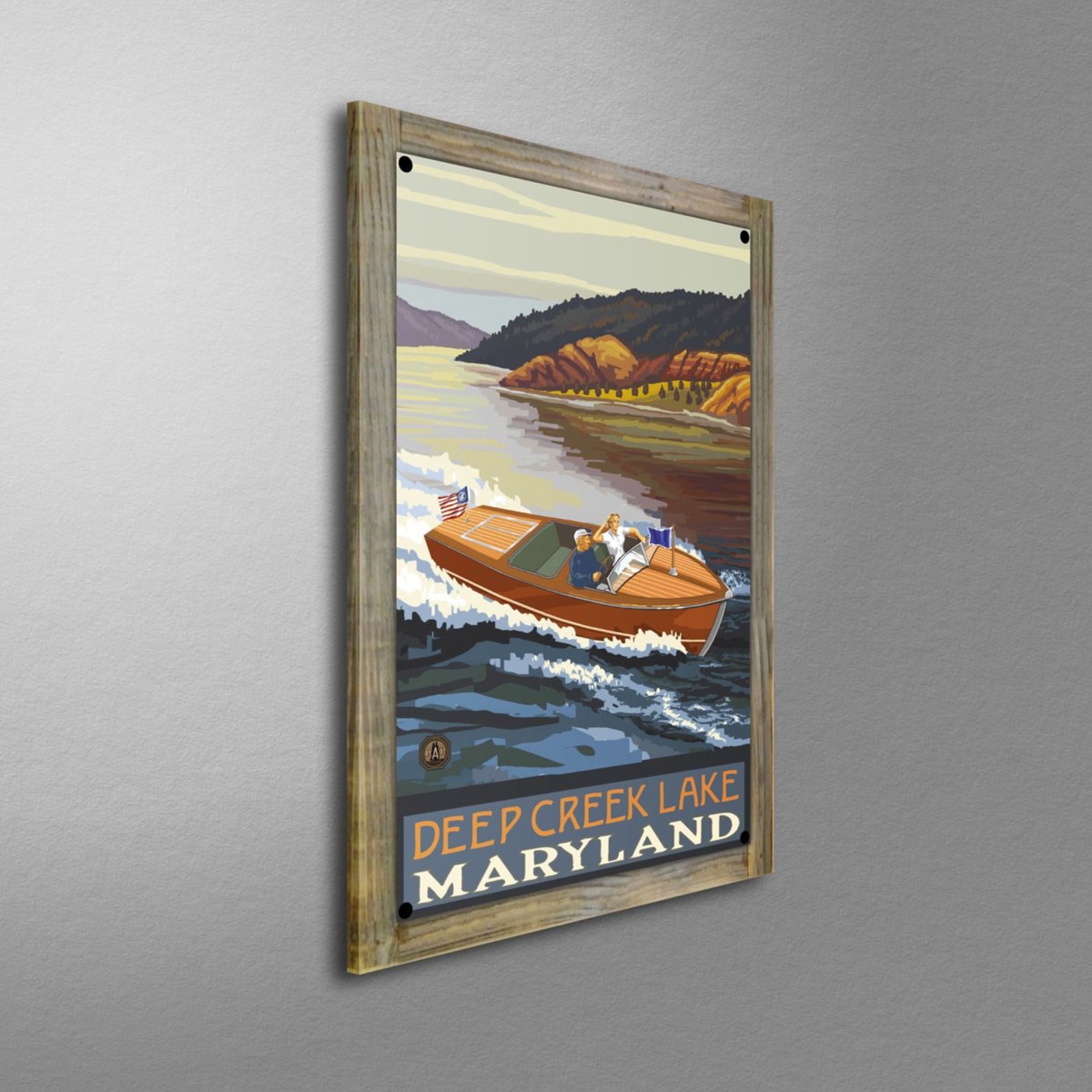 Deep Creek Lake Maryland Woodie Boat Lake Giclee Art Print Etsy