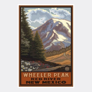 Wheeler Peak, Red River, NM Giclee Art Print Poster from Travel Artwork by Artist Paul A. Lanquist