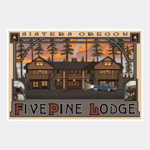 Five Pine Lodge Sisters Oregon Giclee Art Print Poster from Travel Artwork by Artist Paul A. Lanquist