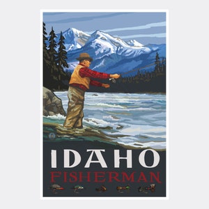 Idaho Fishing Giclee Art Print Poster de Travel Artwork por el artista Paul A. Lanquist