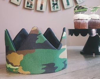 Camo Brithday Crown / Birthday Crown/ Camo Party Hat/ Military Birthday Hat/ Personalized Birthday Hat/ Child Birthday Crown / Name Crown