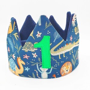 Safari Birthday Crown Jungle Crown Animal Crown Fabric Crown Personalized Gift Adjustable Kid Crown image 1