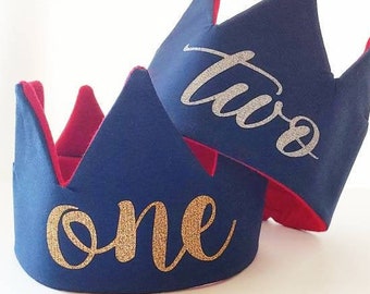 Reversible First Birthday Crown: Handmade Cotton Fabric, Photo Prop