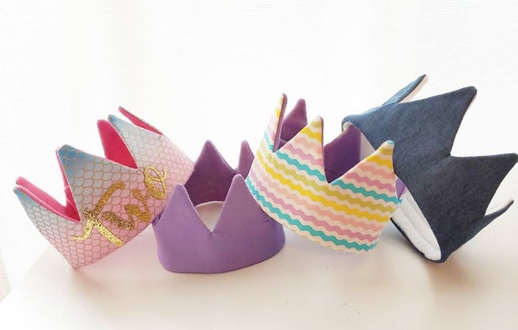 Birthday Crowns/ Girl Birthday/ Custom Crowns/ Party Hats/ Fabric Crown/Felt Crowns/ Mermaid Scale Birthday/ Denim Crown/ Purple Crown Il_570xn