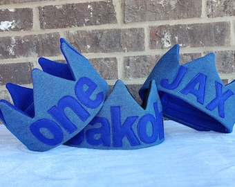 Personalized Denim Birthday Crown: Handmade Reversible Felt Hat