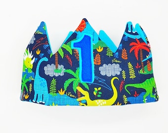 Dinosaur Birthday Crown: Handmade Fabric Party Hat, Adjustable