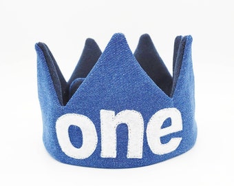 Blue Birthday Crown / Custom Crown / One Size Fits All / Child Crown / Personalized Gift / Denim Crown / Boy Girl Birthday Crown