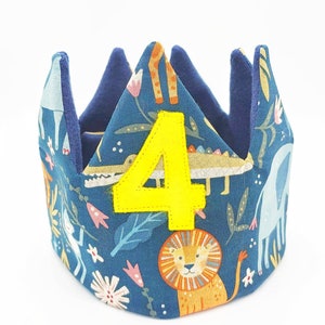 Safari Birthday Crown Jungle Crown Animal Crown Fabric Crown Personalized Gift Adjustable Kid Crown image 3